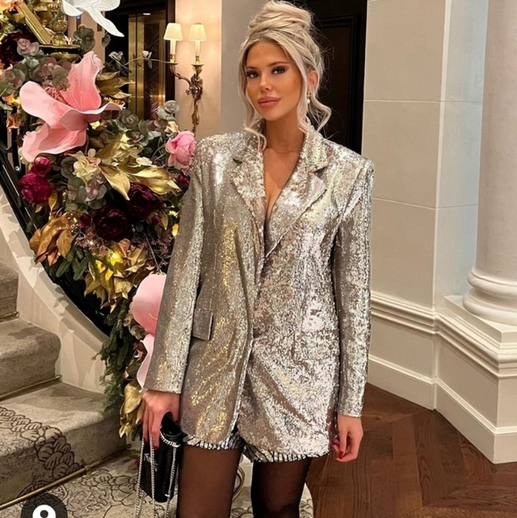 Zara 2pcs Shoulder pad sequin blazer + pants set - Picture 4 of 15